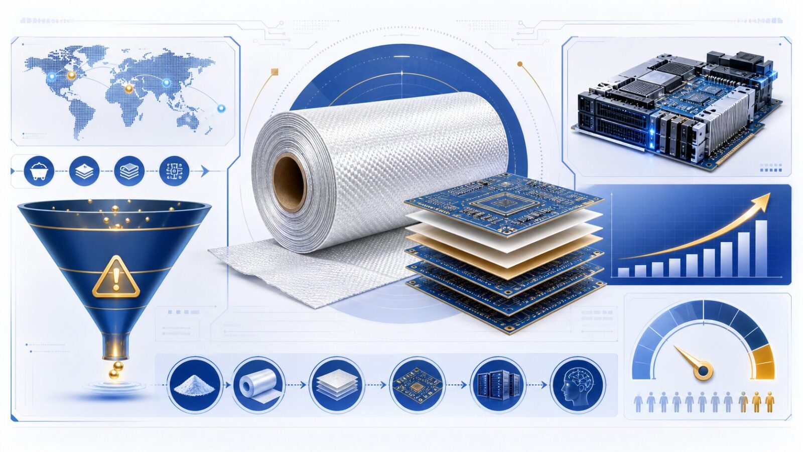 T布紧缺和AI硬件PCB上游材料瓶颈信息图