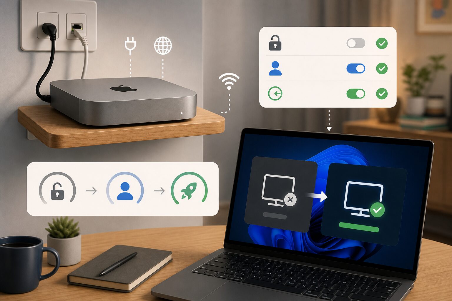 Mac mini 无显示器远程访问示意图