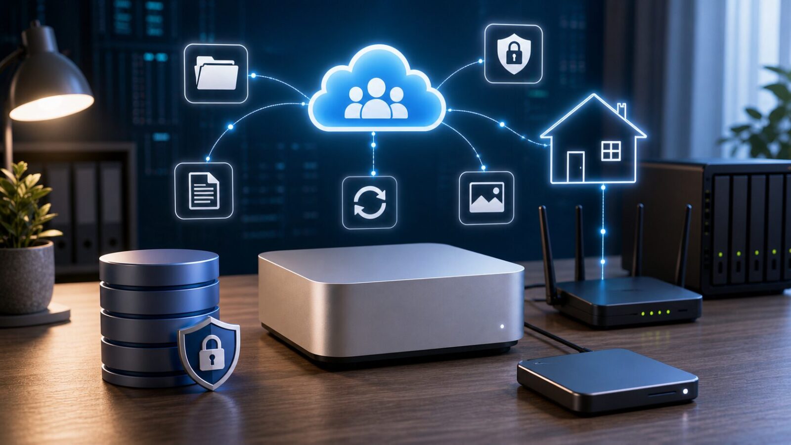 Mac mini 家庭服务器上的 Nextcloud 自建云存储示意图